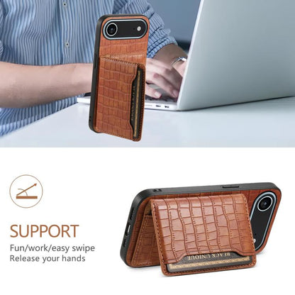 For iPhone Air Crocodile Texture Card Bag Design Full Coverage Phone Case(Brown) - iPhone Air Cases by buy2fix | Online Shopping UK | buy2fix