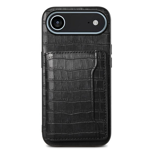 For iPhone Air Crocodile Texture Card Bag Design Full Coverage Phone Case(Black) - iPhone Air Cases by buy2fix | Online Shopping UK | buy2fix
