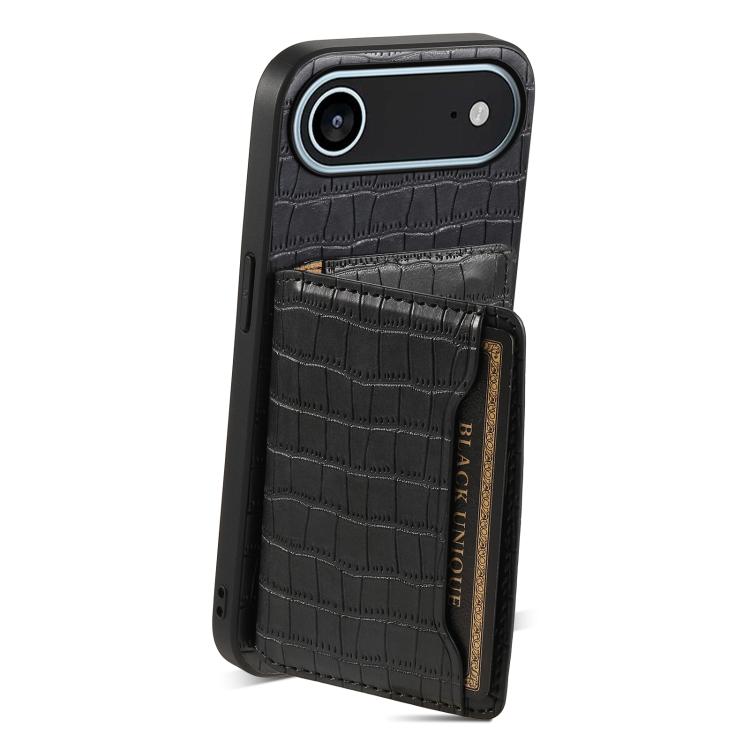 For iPhone Air Crocodile Texture Card Bag Design Full Coverage Phone Case(Black) - iPhone Air Cases by buy2fix | Online Shopping UK | buy2fix