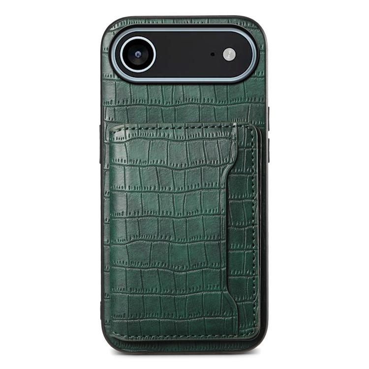 For iPhone Air Crocodile Texture Card Bag Design Full Coverage Phone Case(Green) - iPhone Air Cases by buy2fix | Online Shopping UK | buy2fix