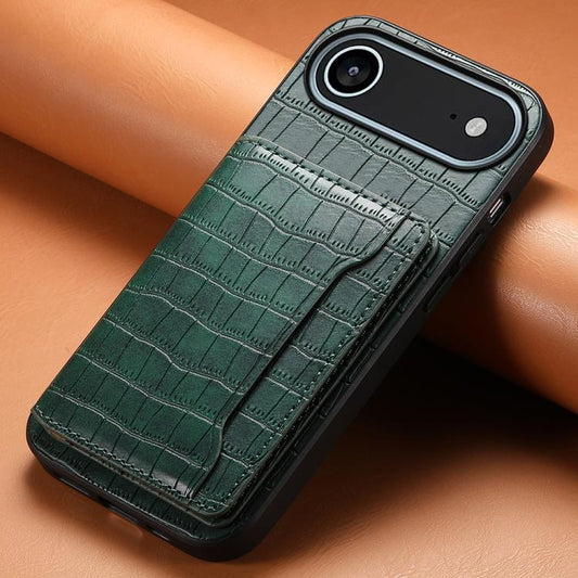 For iPhone Air Crocodile Texture Card Bag Design Full Coverage Phone Case(Green) - iPhone Air Cases by buy2fix | Online Shopping UK | buy2fix