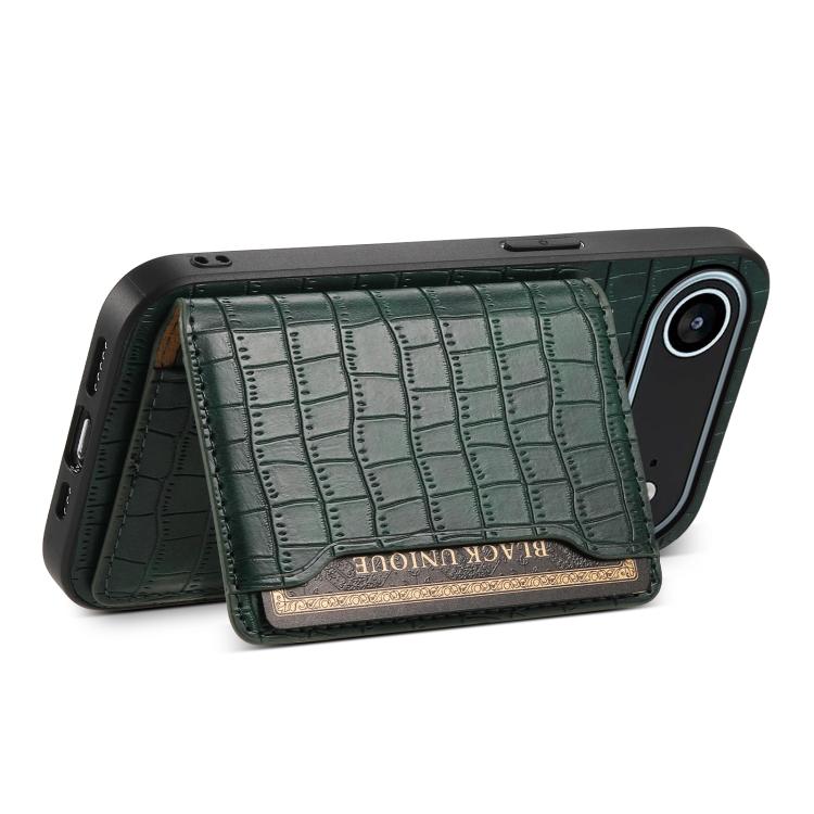 For iPhone Air Crocodile Texture Card Bag Design Full Coverage Phone Case(Green) - iPhone Air Cases by buy2fix | Online Shopping UK | buy2fix