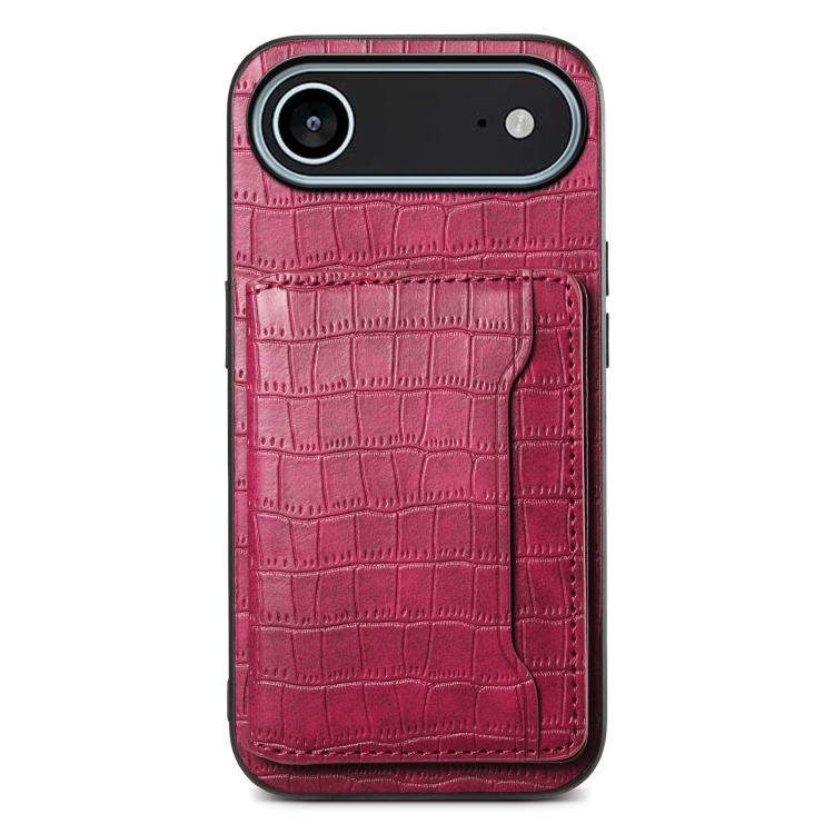 For iPhone Air Crocodile Texture Card Bag Design Full Coverage Phone Case(Red) - iPhone Air Cases by buy2fix | Online Shopping UK | buy2fix