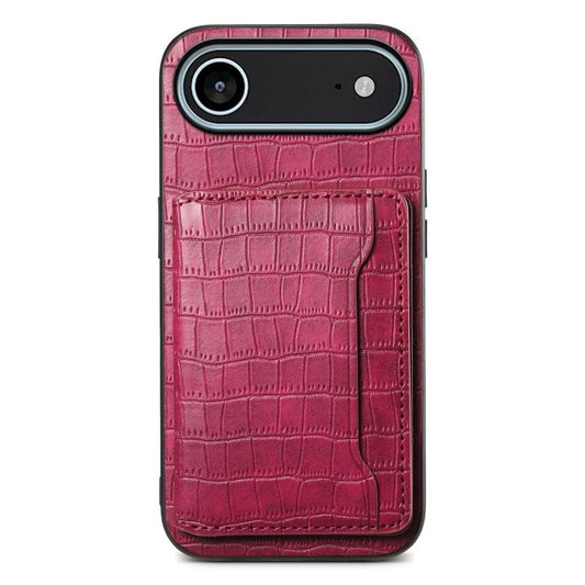 For iPhone Air Crocodile Texture Card Bag Design Full Coverage Phone Case(Red) - iPhone Air Cases by buy2fix | Online Shopping UK | buy2fix