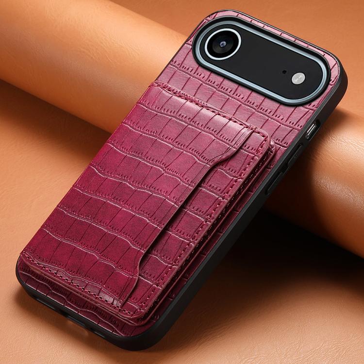 For iPhone Air Crocodile Texture Card Bag Design Full Coverage Phone Case(Red) - iPhone Air Cases by buy2fix | Online Shopping UK | buy2fix