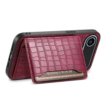 For iPhone Air Crocodile Texture Card Bag Design Full Coverage Phone Case(Red) - iPhone Air Cases by buy2fix | Online Shopping UK | buy2fix