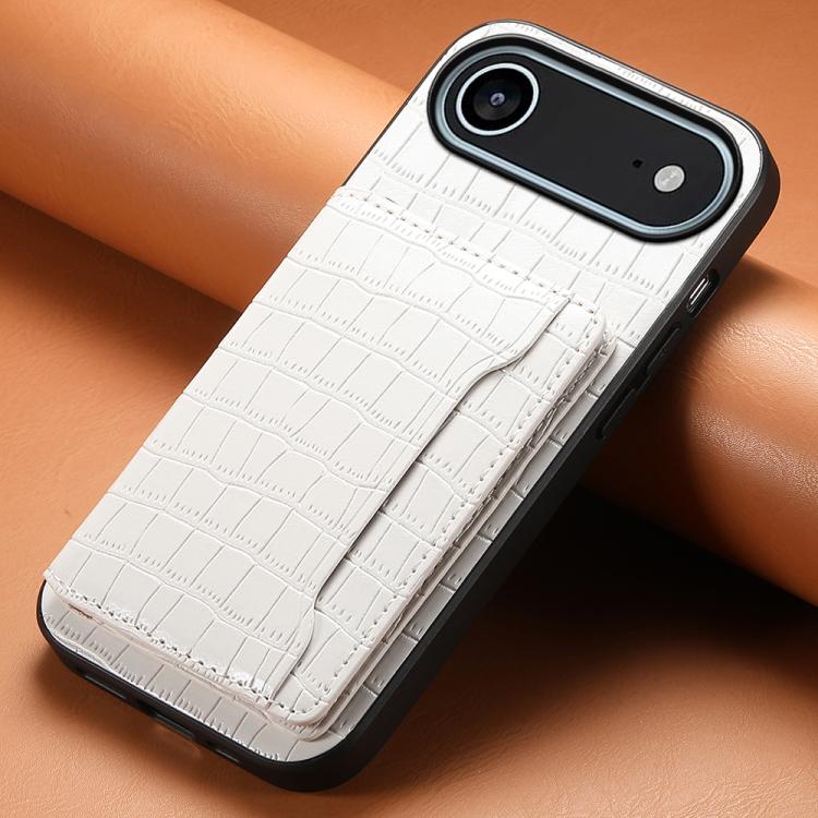 For iPhone Air Crocodile Texture Card Bag Design Full Coverage Phone Case(White) - iPhone Air Cases by buy2fix | Online Shopping UK | buy2fix