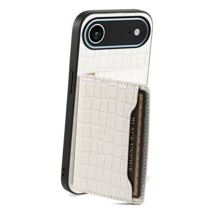 For iPhone Air Crocodile Texture Card Bag Design Full Coverage Phone Case(White) - iPhone Air Cases by buy2fix | Online Shopping UK | buy2fix