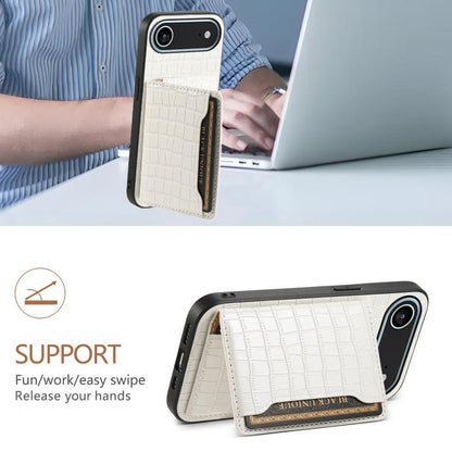 For iPhone Air Crocodile Texture Card Bag Design Full Coverage Phone Case(White) - iPhone Air Cases by buy2fix | Online Shopping UK | buy2fix