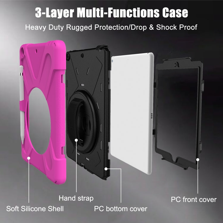 For iPad 10.2 2021 / 2020 / 2019 Shockproof Colorful Silicone + PC Protective Case with Holder & Shoulder Strap & Hand Strap & Pen Slot(Pink) - iPad 10.2 Cases by buy2fix | Online Shopping UK | buy2fix