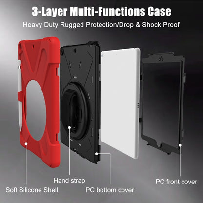 For iPad 10.2 2021 / 2020 / 2019 Shockproof Colorful Silicone + PC Protective Case with Holder & Shoulder Strap & Hand Strap & Pen Slot(Red) - iPad 10.2 Cases by buy2fix | Online Shopping UK | buy2fix