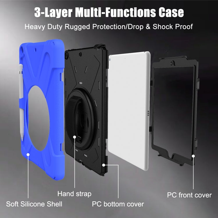 For iPad 10.2 2021 / 2020 / 2019 Shockproof Colorful Silicone + PC Protective Case with Holder & Shoulder Strap & Hand Strap & Pen Slot(Blue) - iPad 10.2 Cases by buy2fix | Online Shopping UK | buy2fix