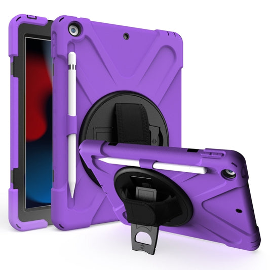 For iPad 10.2 2021 / 2020 / 2019 Shockproof Colorful Silicone + PC Protective Case with Holder & Shoulder Strap & Hand Strap & Pen Slot(Purple) - iPad 10.2 Cases by buy2fix | Online Shopping UK | buy2fix