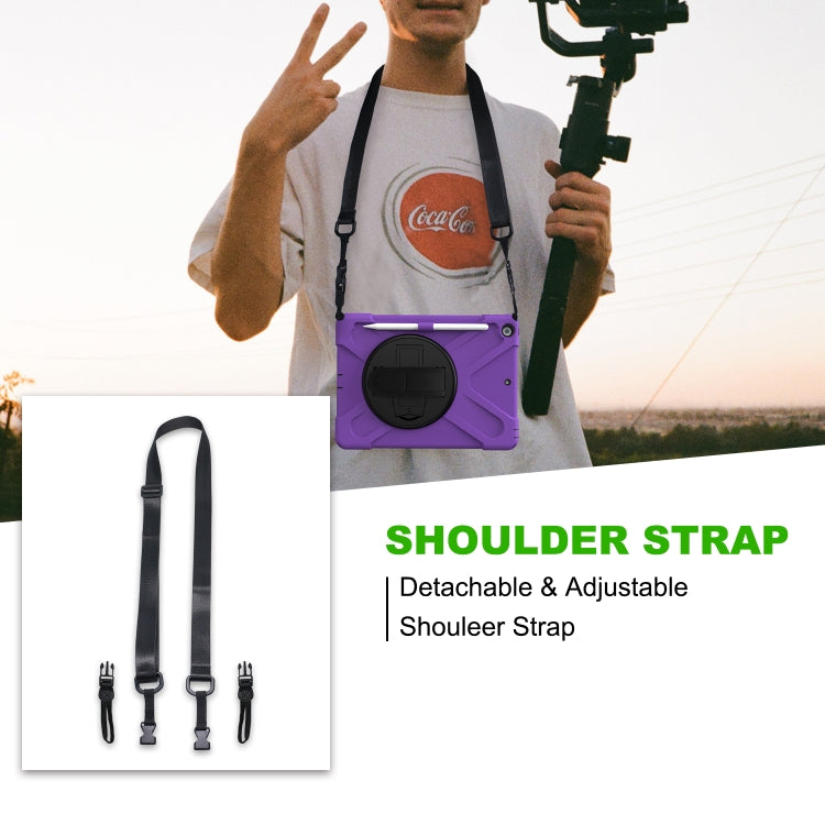 For iPad 10.2 2021 / 2020 / 2019 Shockproof Colorful Silicone + PC Protective Case with Holder & Shoulder Strap & Hand Strap & Pen Slot(Purple) - iPad 10.2 Cases by buy2fix | Online Shopping UK | buy2fix