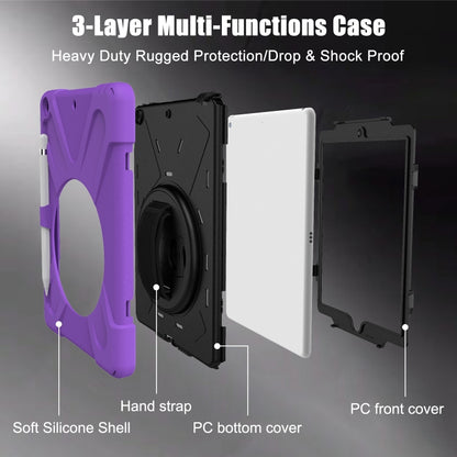 For iPad 10.2 2021 / 2020 / 2019 Shockproof Colorful Silicone + PC Protective Case with Holder & Shoulder Strap & Hand Strap & Pen Slot(Purple) - iPad 10.2 Cases by buy2fix | Online Shopping UK | buy2fix