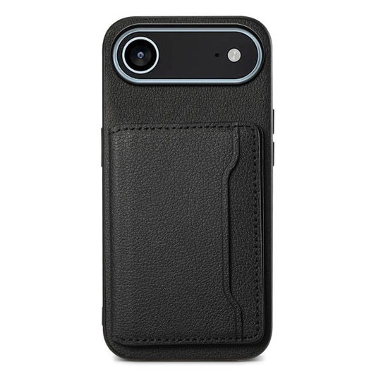 For iPhone Air Calf Texture Card Bag Design Full Coverage Phone Case(Black) - iPhone Air Cases by buy2fix | Online Shopping UK | buy2fix