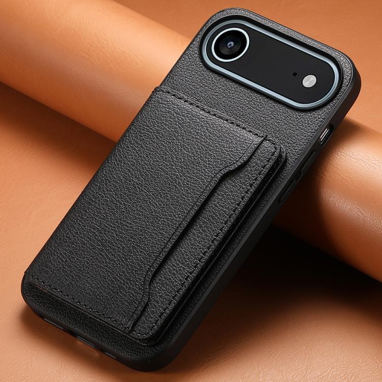 For iPhone Air Calf Texture Card Bag Design Full Coverage Phone Case(Black) - iPhone Air Cases by buy2fix | Online Shopping UK | buy2fix