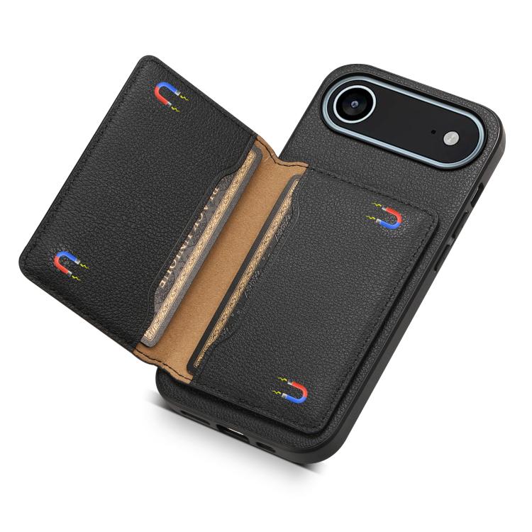 For iPhone Air Calf Texture Card Bag Design Full Coverage Phone Case(Black) - iPhone Air Cases by buy2fix | Online Shopping UK | buy2fix