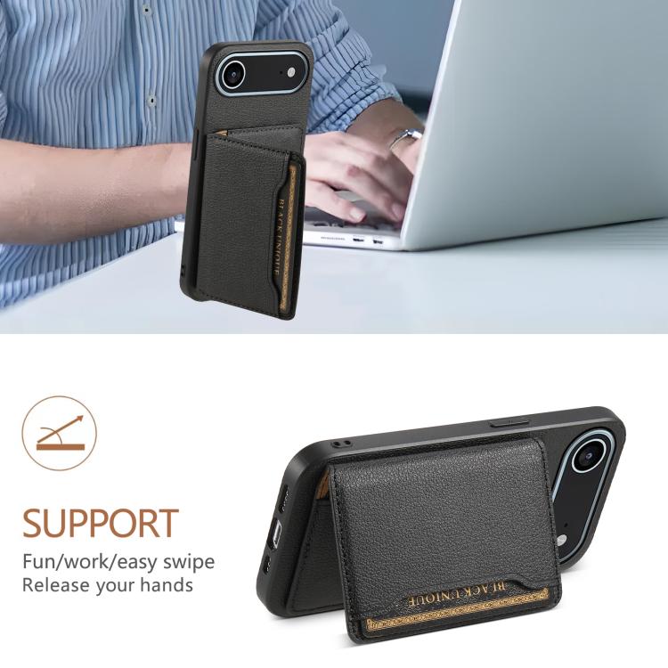 For iPhone Air Calf Texture Card Bag Design Full Coverage Phone Case(Black) - iPhone Air Cases by buy2fix | Online Shopping UK | buy2fix