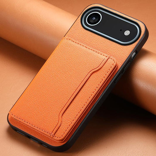 For iPhone Air Calf Texture Card Bag Design Full Coverage Phone Case(Orange) - iPhone Air Cases by buy2fix | Online Shopping UK | buy2fix