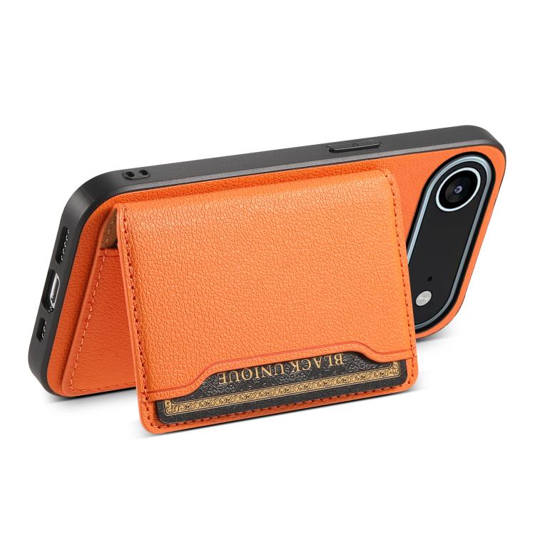 For iPhone Air Calf Texture Card Bag Design Full Coverage Phone Case(Orange) - iPhone Air Cases by buy2fix | Online Shopping UK | buy2fix