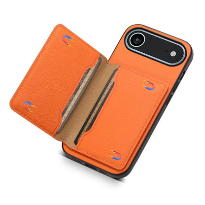 For iPhone Air Calf Texture Card Bag Design Full Coverage Phone Case(Orange) - iPhone Air Cases by buy2fix | Online Shopping UK | buy2fix