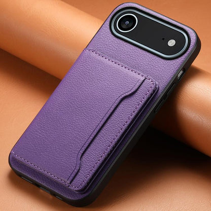 For iPhone Air Calf Texture Card Bag Design Full Coverage Phone Case(Purple) - iPhone Air Cases by buy2fix | Online Shopping UK | buy2fix