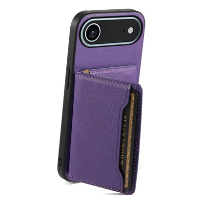 For iPhone Air Calf Texture Card Bag Design Full Coverage Phone Case(Purple) - iPhone Air Cases by buy2fix | Online Shopping UK | buy2fix