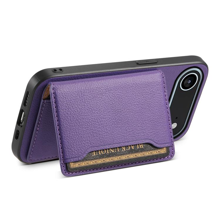 For iPhone Air Calf Texture Card Bag Design Full Coverage Phone Case(Purple) - iPhone Air Cases by buy2fix | Online Shopping UK | buy2fix