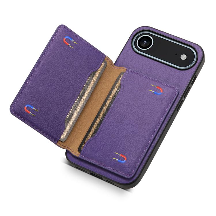For iPhone Air Calf Texture Card Bag Design Full Coverage Phone Case(Purple) - iPhone Air Cases by buy2fix | Online Shopping UK | buy2fix
