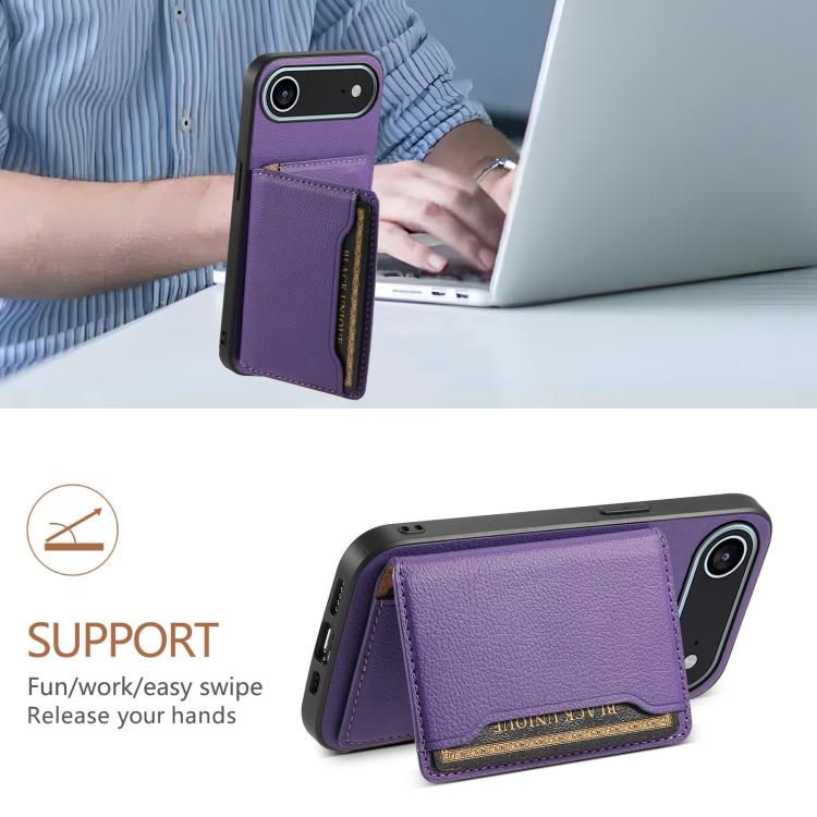 For iPhone Air Calf Texture Card Bag Design Full Coverage Phone Case(Purple) - iPhone Air Cases by buy2fix | Online Shopping UK | buy2fix