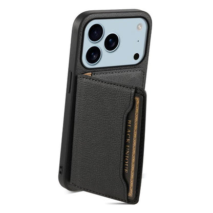 For iPhone 17 Pro Calf Texture Card Bag Design Full Coverage Phone Case(Black) - iPhone 17 Pro Cases by buy2fix | Online Shopping UK | buy2fix