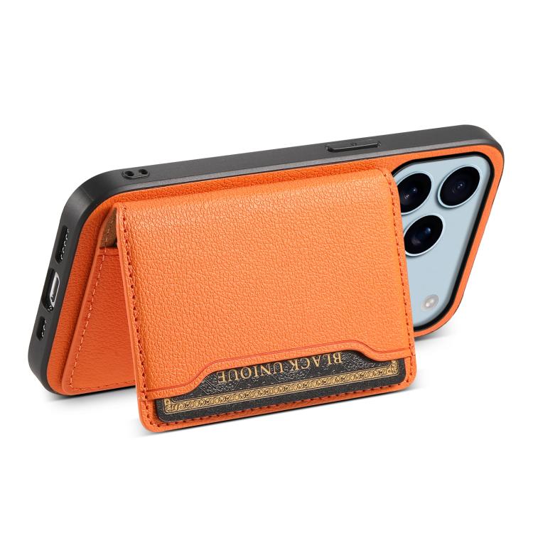 For iPhone 17 Pro Calf Texture Card Bag Design Full Coverage Phone Case(Orange) - iPhone Air Cases by buy2fix | Online Shopping UK | buy2fix