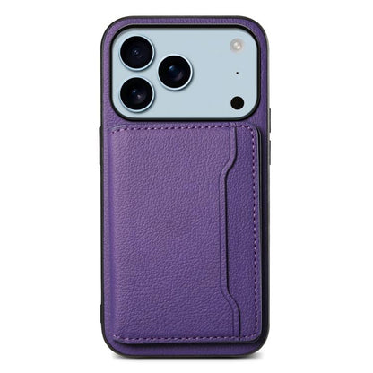 For iPhone 17 Pro Calf Texture Card Bag Design Full Coverage Phone Case(Purple) - iPhone 17 Pro Cases by buy2fix | Online Shopping UK | buy2fix