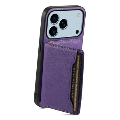 For iPhone 17 Pro Calf Texture Card Bag Design Full Coverage Phone Case(Purple) - iPhone 17 Pro Cases by buy2fix | Online Shopping UK | buy2fix