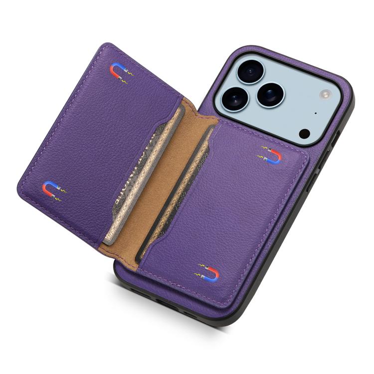 For iPhone 17 Pro Calf Texture Card Bag Design Full Coverage Phone Case(Purple) - iPhone 17 Pro Cases by buy2fix | Online Shopping UK | buy2fix