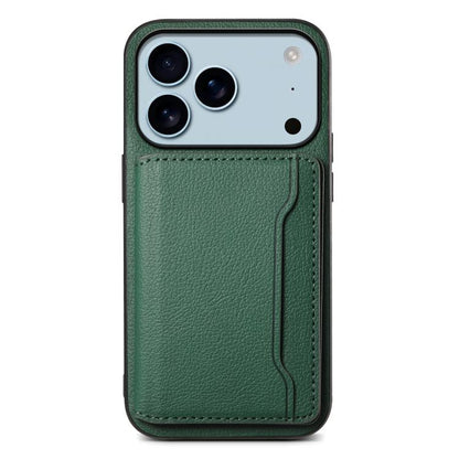 For iPhone 17 Pro Calf Texture Card Bag Design Full Coverage Phone Case(Green) - iPhone 17 Pro Cases by buy2fix | Online Shopping UK | buy2fix