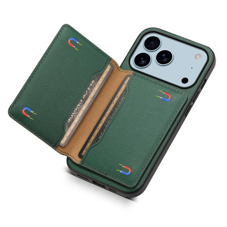 For iPhone 17 Pro Calf Texture Card Bag Design Full Coverage Phone Case(Green) - iPhone 17 Pro Cases by buy2fix | Online Shopping UK | buy2fix