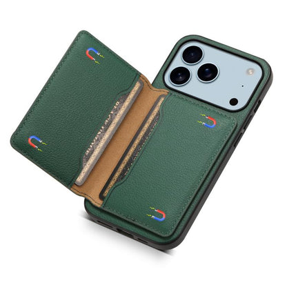 For iPhone 17 Pro Calf Texture Card Bag Design Full Coverage Phone Case(Green) - iPhone 17 Pro Cases by buy2fix | Online Shopping UK | buy2fix