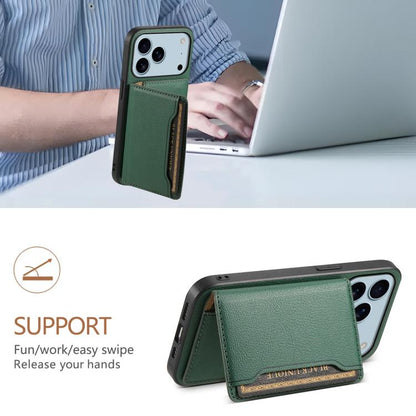 For iPhone 17 Pro Calf Texture Card Bag Design Full Coverage Phone Case(Green) - iPhone 17 Pro Cases by buy2fix | Online Shopping UK | buy2fix