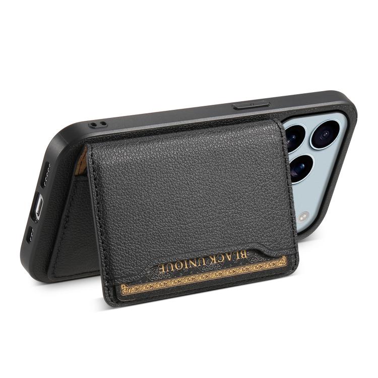 For iPhone 17 Pro Max Calf Texture Card Bag Design Full Coverage Phone Case(Black) - iPhone Air Cases by buy2fix | Online Shopping UK | buy2fix