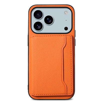 For iPhone 17 Pro Max Calf Texture Card Bag Design Full Coverage Phone Case(Orange) - iPhone 17 Pro Max Cases by buy2fix | Online Shopping UK | buy2fix