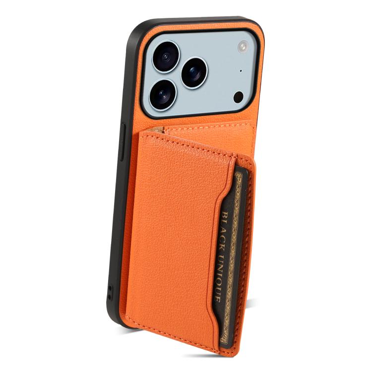 For iPhone 17 Pro Max Calf Texture Card Bag Design Full Coverage Phone Case(Orange) - iPhone 17 Pro Max Cases by buy2fix | Online Shopping UK | buy2fix