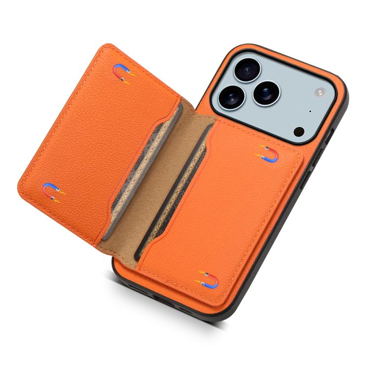 For iPhone 17 Pro Max Calf Texture Card Bag Design Full Coverage Phone Case(Orange) - iPhone 17 Pro Max Cases by buy2fix | Online Shopping UK | buy2fix