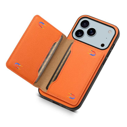 For iPhone 17 Pro Max Calf Texture Card Bag Design Full Coverage Phone Case(Orange) - iPhone 17 Pro Max Cases by buy2fix | Online Shopping UK | buy2fix