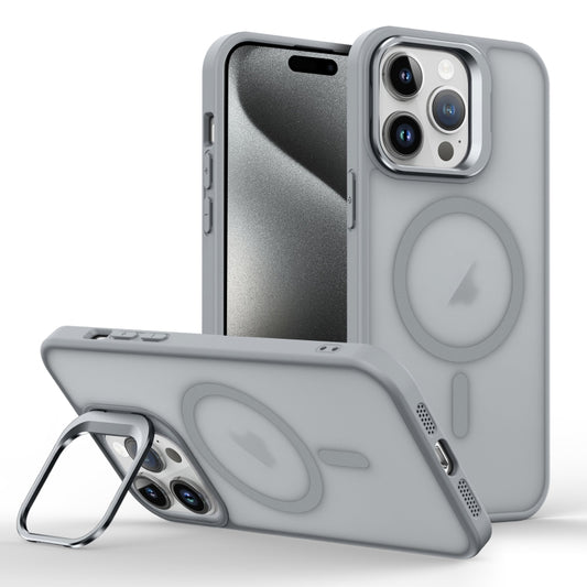 For iPhone 15 Pro Max Skin Feel Lens Holder Magsafe Phone Case(Titanium Grey) - iPhone 15 Pro Max Cases by buy2fix | Online Shopping UK | buy2fix