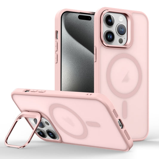 For iPhone 15 Pro Skin Feel Lens Holder Magsafe Phone Case(Pink) - iPhone 15 Pro Cases by buy2fix | Online Shopping UK | buy2fix