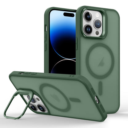 For iPhone 14 Pro Max Skin Feel Lens Holder Magsafe Phone Case(Deep Green) - iPhone 14 Pro Max Cases by buy2fix | Online Shopping UK | buy2fix
