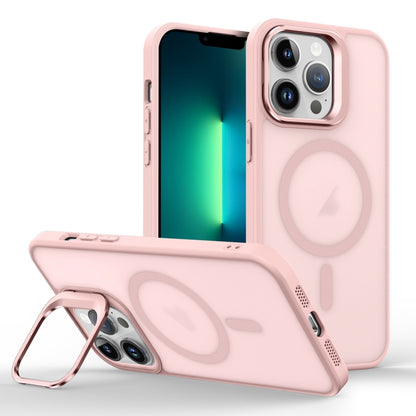 For iPhone 13 Pro Max Skin Feel Lens Holder Magsafe Phone Case(Pink) by buy2fix