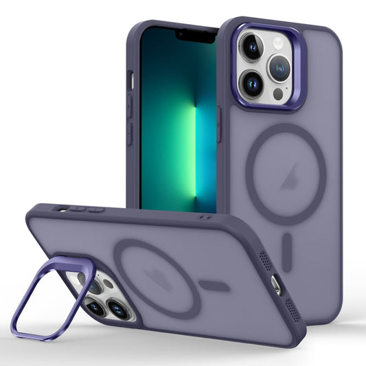 For iPhone 13 Pro Skin Feel Lens Holder Magsafe Phone Case(Deep Purple) by buy2fix